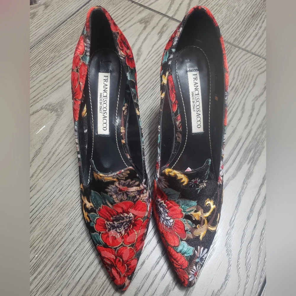 Francescosacco Made in Italy Velvet floral Mobwife heels